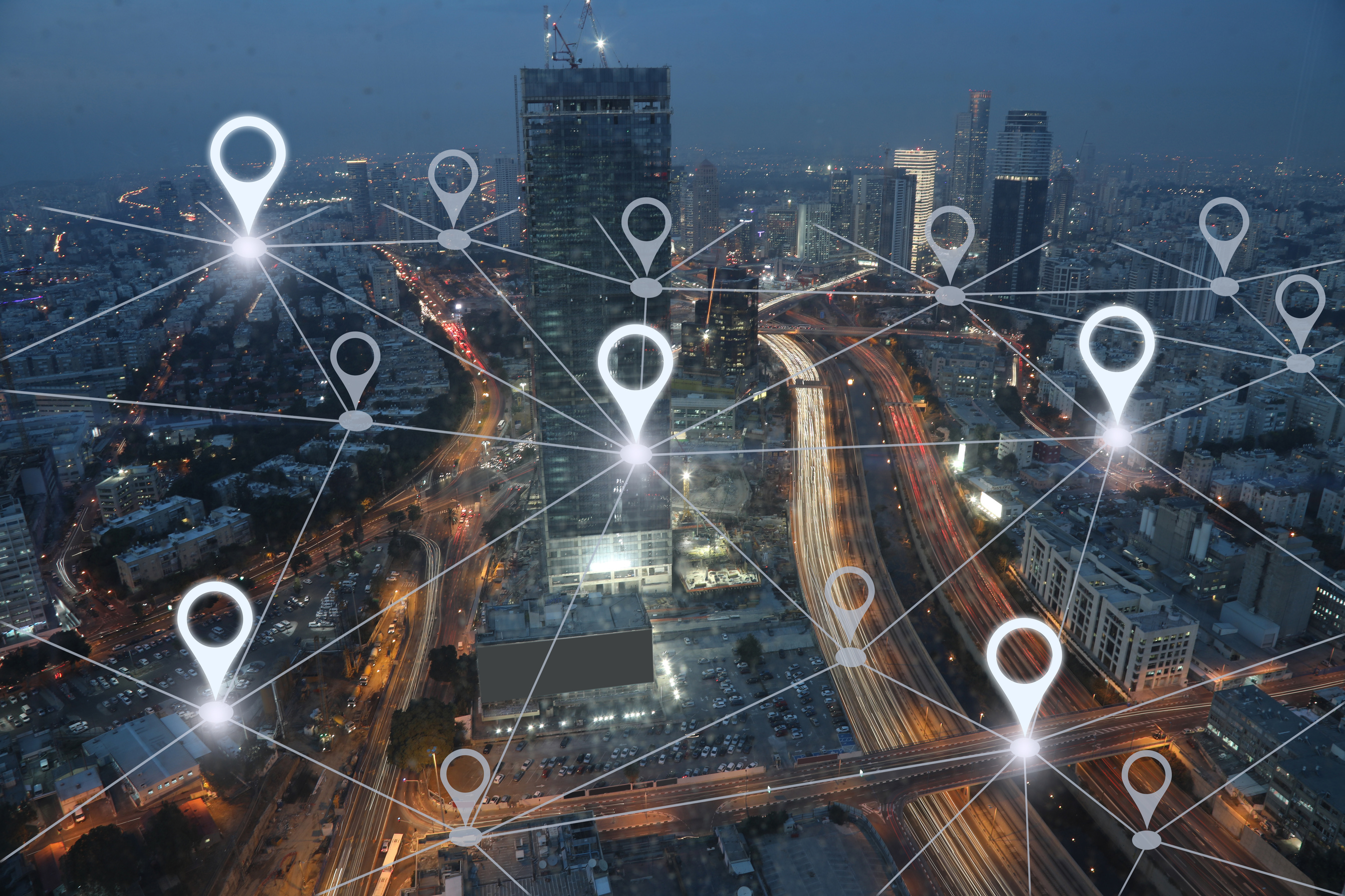 Network gps navigation modern city future technology